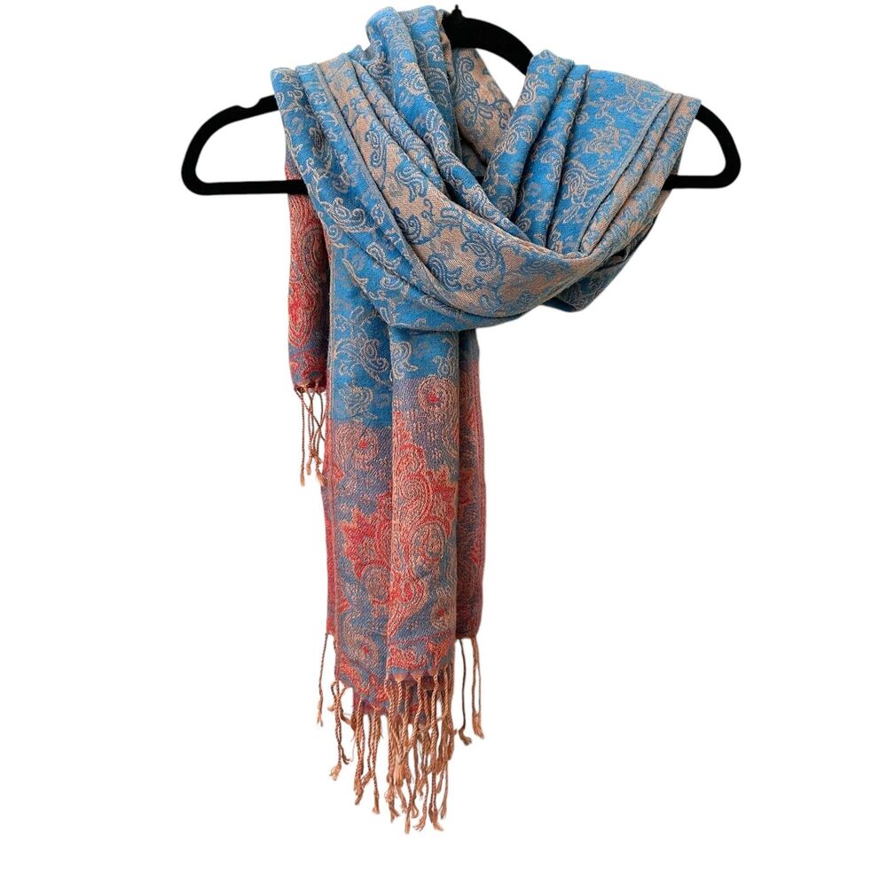 PASHMINA Silk Patterned Fringe Scarf ONE SIZE